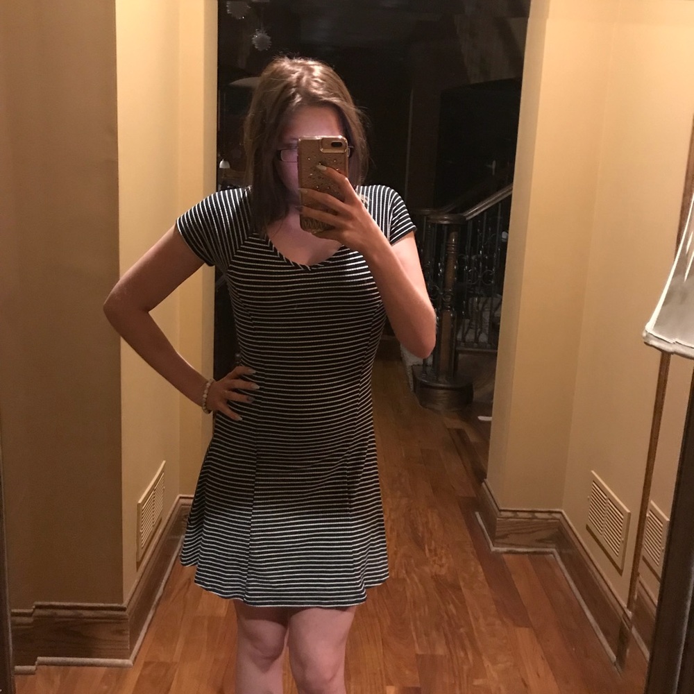 black and white striped dress